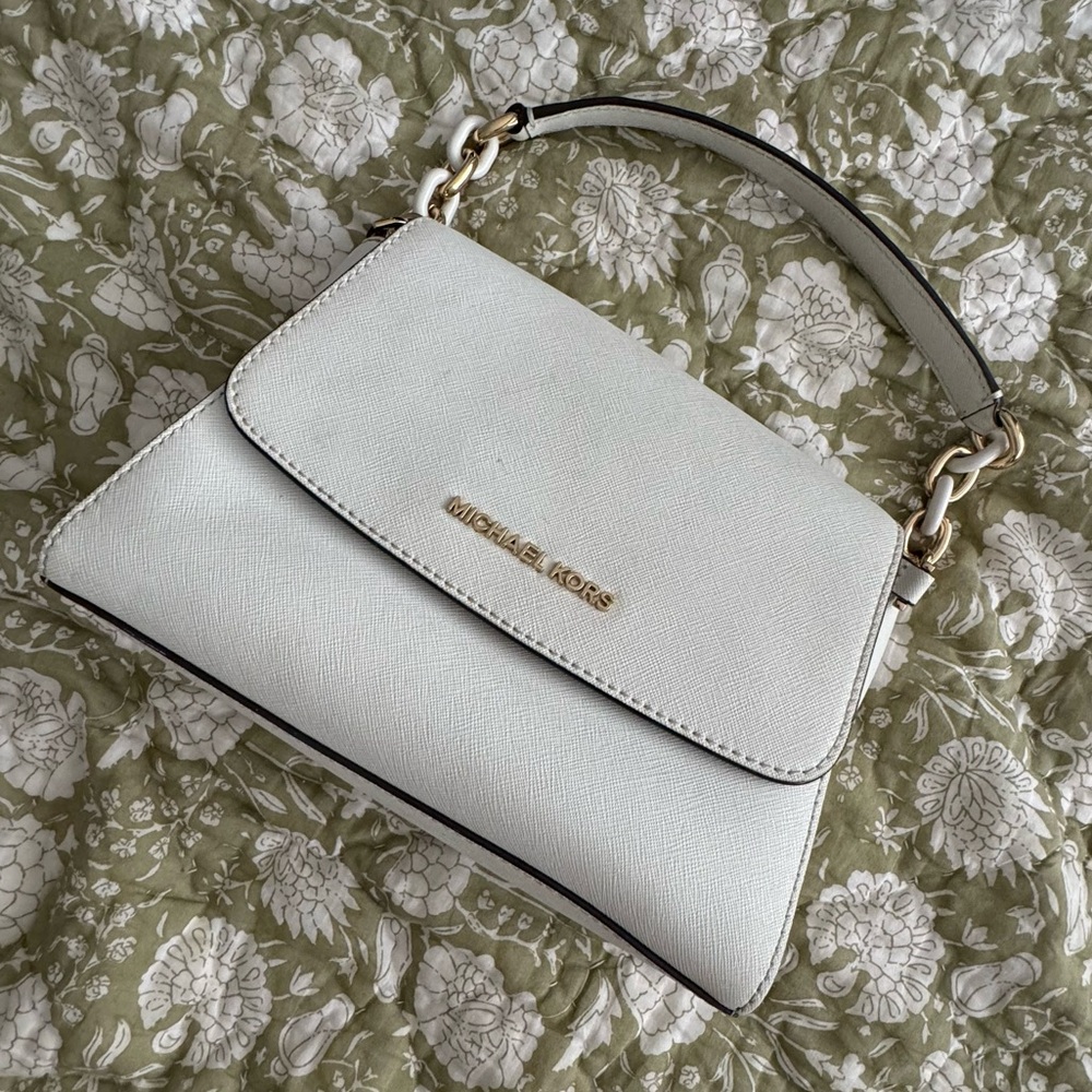 White MK Sofia blossom small leather satchel
